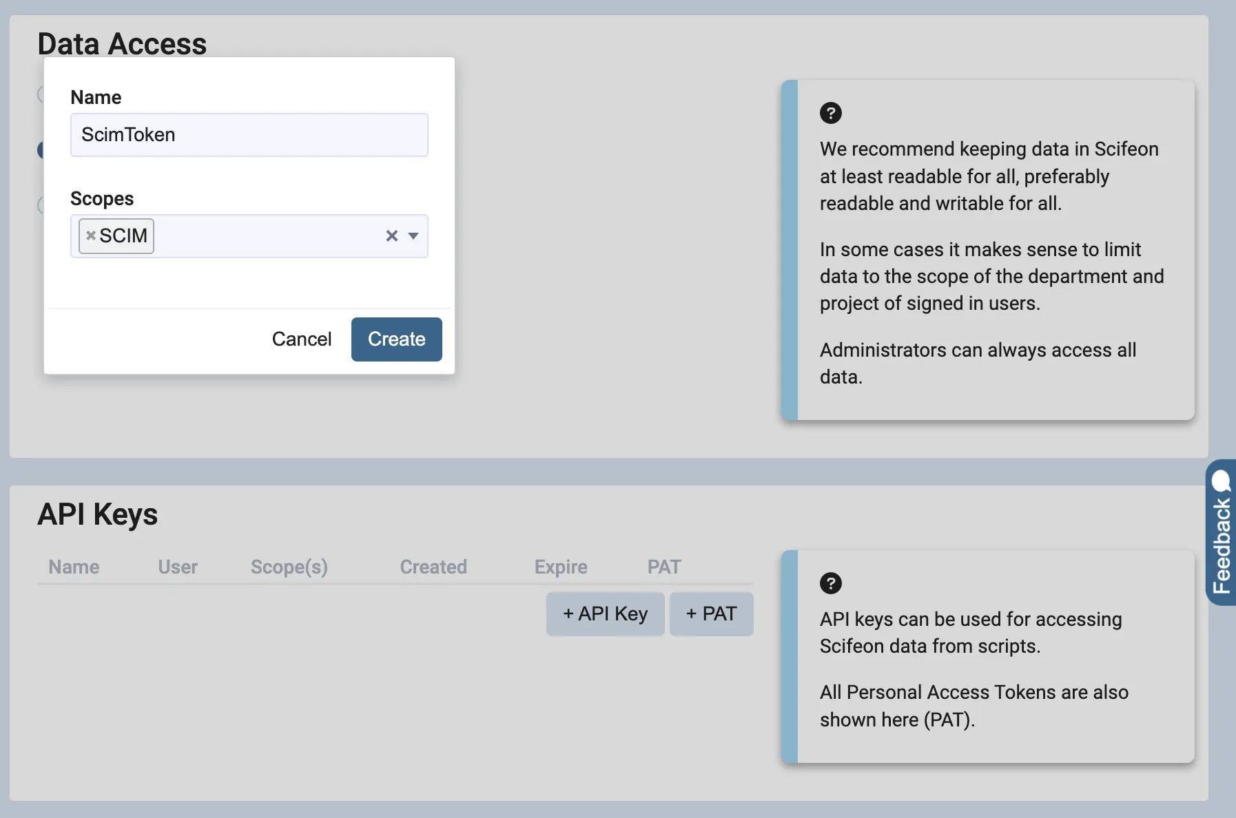 Create a SCIM-scoped API key