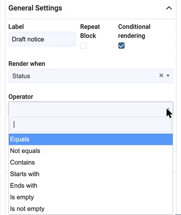 The operators for a text value