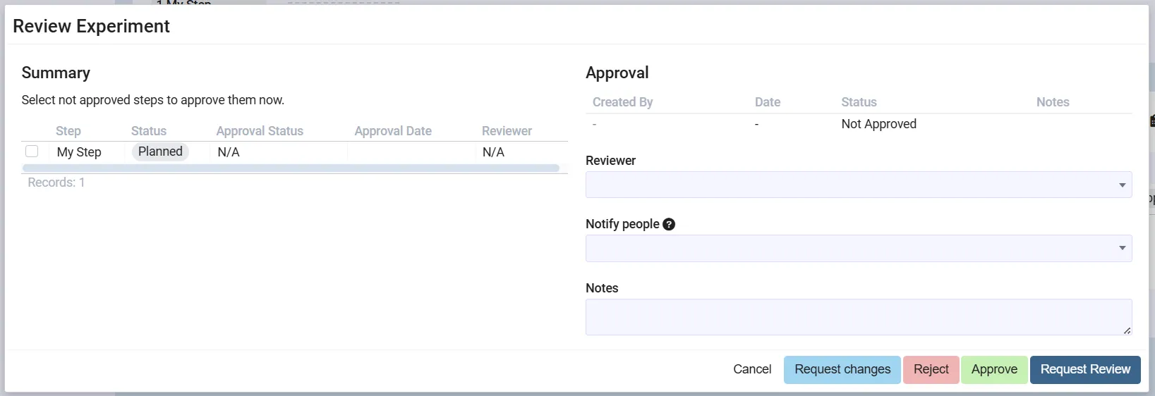 Approval dialog