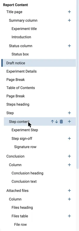 The navigator showing the blocks of the example template