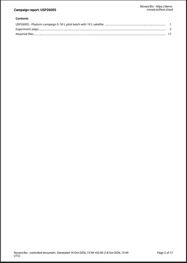 The table of contents in the generated report